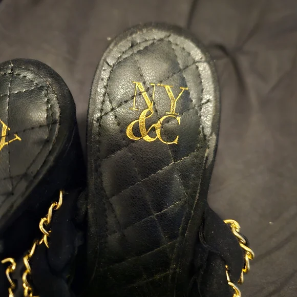 New York & Company Black Mules with Gold Chain - Picture 7 of 7